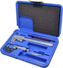 Value Collection - 3 Piece, Machinist Caliper and Micrometer Tool Kit - 0 to 1 Inch Micrometer, 0.0001 Inch Graduation - Makers Industrial Supply