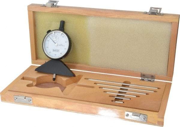 Value Collection - 0 to 10 Inch Range, Steel, White Dial Depth Gage - 0.001 Inch Graduation, 0.001 Inch Accuracy, 1/2 Inch Travel, 3-1/8 Inch Base Measuring Length - Makers Industrial Supply