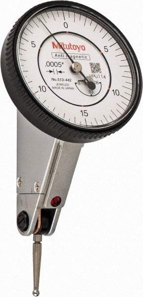 Mitutoyo - 0.06 Inch Range, 0.0005 Inch Dial Graduation, Horizontal Dial Test Indicator - 1.5748 Inch White Dial, 0-15-0 Dial Reading, Accurate to 0.0005 Inch - Makers Industrial Supply