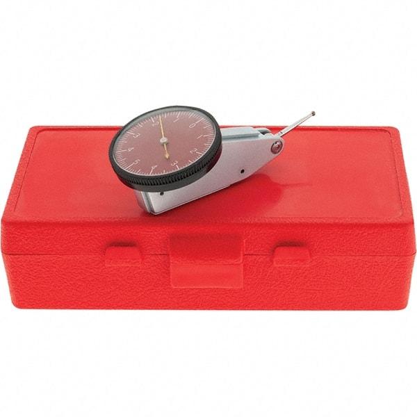 Starrett - 0.01 Inch Range, 0.0001 Inch Dial Graduation, Horizontal Dial Test Indicator - 1-3/8 Inch Red Dial, 0-5-0 Dial Reading, Includes NIST Traceability Certification - Makers Industrial Supply