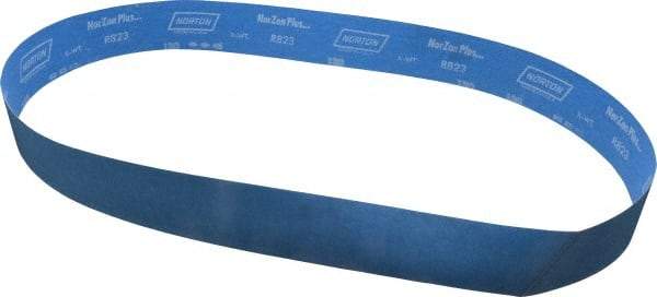 Norton - 2-1/2" Wide x 60" OAL, 120 Grit, Zirconia Alumina Abrasive Belt - Zirconia Alumina, Fine, Coated, X Weighted Cloth Backing, Series R823 - Makers Industrial Supply