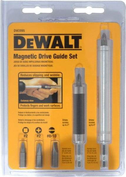 DeWALT - 7 Piece, Magnetic Drive Guide Set - #2, 1/4" Hex Drive, Phillips, Square, Slotted Point - Makers Industrial Supply