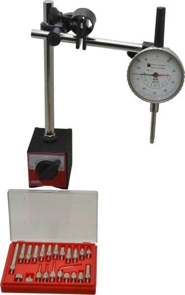 TESA Brown & Sharpe - 0.001" Graduation, 0-100 Dial Reading, Indicator & Base Kit - 2-1/4" Dial Diam - Makers Industrial Supply