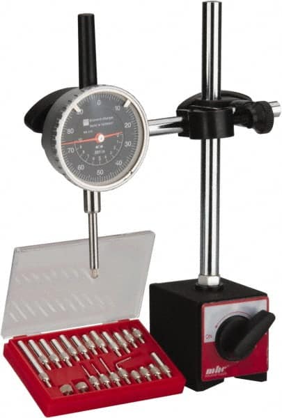 TESA Brown & Sharpe - 0.001" Graduation, 0-100 Dial Reading, Indicator & Base Kit - 2-1/4" Dial Diam - Makers Industrial Supply