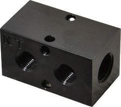 Made in USA - 1/4" Inlet, 1/8" Outlet Manifold - 1-3/4" Long x 1" Wide x 1" High, 0.17" Mount Hole, 2 Inlet Ports, 2 Outlet Ports - Makers Industrial Supply