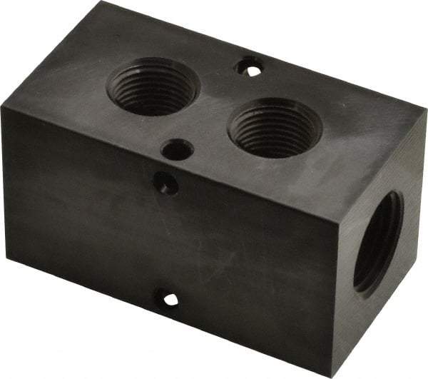 Made in USA - 1/2" Inlet, 3/8" Outlet Manifold - 2-3/4" Long x 1-1/2" Wide x 1-1/2" High, 0.2" Mount Hole, 2 Inlet Ports, 2 Outlet Ports - Makers Industrial Supply