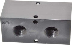 Made in USA - 1/2" Inlet, 3/8" Outlet Manifold - 3-1/4" Long x 1-1/2" Wide x 1-1/2" High, 0.2" Mount Hole, 2 Inlet Ports, 2 Outlet Ports - Makers Industrial Supply