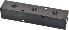 Made in USA - 1/4" Inlet, 1/8" Outlet Manifold - 4-3/4" Long x 1" Wide x 1" High, 0.17" Mount Hole, 2 Inlet Ports, 3 Outlet Ports - Makers Industrial Supply