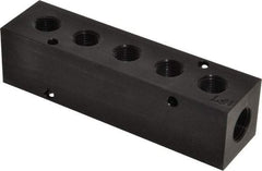 Made in USA - 3/8" Inlet, 1/4" Outlet Manifold - 5" Long x 1-1/4" Wide x 1-1/4" High, 0.2" Mount Hole, 2 Inlet Ports, 5 Outlet Ports - Makers Industrial Supply