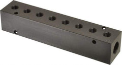 Made in USA - 3/8" Inlet, 1/8" Outlet Manifold - 7.62" Long x 1-1/4" Wide x 1-1/4" High, 0.2" Mount Hole, 2 Inlet Ports, 8 Outlet Ports - Makers Industrial Supply