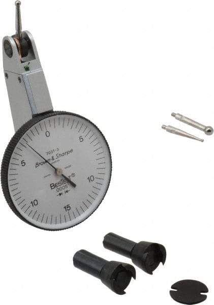 TESA Brown & Sharpe - 0.03 Inch Range, 0.0005 Inch Dial Graduation, Horizontal Dial Test Indicator - 1-1/2 Inch White Dial, 0-15-0 Dial Reading, Accurate to 0.0005 Inch - Makers Industrial Supply