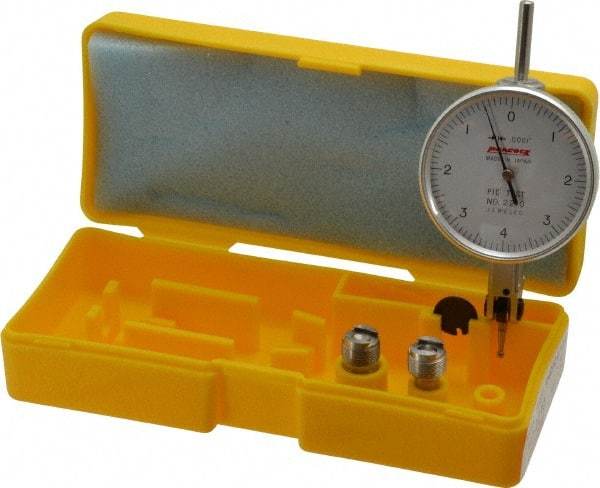 Peacock - 0.008 Inch Range, 0.0001 Inch Dial Graduation, Horizontal Dial Test Indicator - 1-53/64 Inch White Dial, 0-4-0 Dial Reading, Accurate to 0.0003 Inch - Makers Industrial Supply