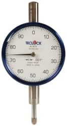 Teclock - 1/4" Range, 0-100 Dial Reading, 0.001" Graduation Dial Drop Indicator - 2-11/64" Dial, 0.1" Range per Revolution, 0.0007" Accuracy - Makers Industrial Supply