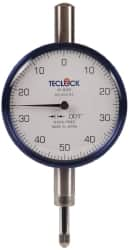 Teclock - 1/4" Range, 0-50-0 Dial Reading, 0.001" Graduation Dial Drop Indicator - 2-11/64" Dial, 0.1" Range per Revolution, 0.0007" Accuracy - Makers Industrial Supply