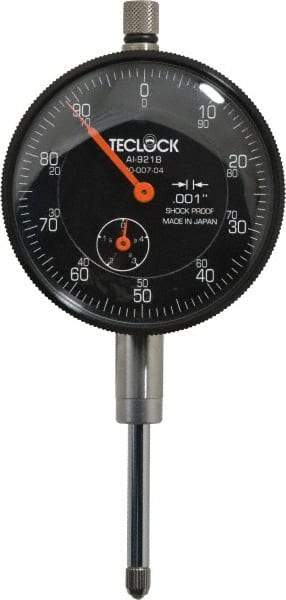 Teclock - 1" Range, 0-100 Dial Reading, 0.001" Graduation Dial Drop Indicator - 2-11/64" Dial, 0.1" Range per Revolution, 0.0014" Accuracy, Revolution Counter - Makers Industrial Supply