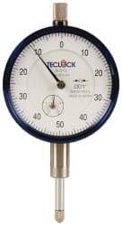 Teclock - 1/2" Range, 0-50-0 Dial Reading, 0.001" Graduation Dial Drop Indicator - 2-11/64" Dial, 0.1" Range per Revolution, 0.0009" Accuracy, Revolution Counter - Makers Industrial Supply