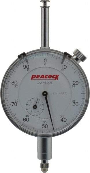 Peacock - 1" Range, 0-100 Dial Reading, 0.001" Graduation Dial Drop Indicator - 2-3/64" Dial, 0.002" Accuracy, Revolution Counter - Makers Industrial Supply