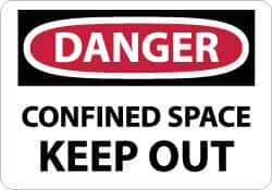 NMC - "Danger - Confined Space - Keep Out", 10" Long x 14" Wide, Pressure-Sensitive Vinyl Safety Sign - Rectangle, 0.004" Thick, Use for Accident Prevention - Makers Industrial Supply