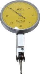 Mahr - 0.4 mm Range, 0.01 mm Dial Graduation, Horizontal Dial Test Indicator - 38 mm Yellow Dial, 0-40-0 Dial Reading - Makers Industrial Supply