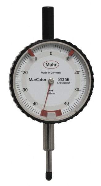 Mahr - 0.8mm Range, 0-45-0 Dial Reading, 0.01mm Graduation Dial Drop Indicator - 50mm Dial, 0.01mm Range per Revolution - Makers Industrial Supply