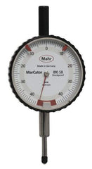 Mahr - 0.8mm Range, 0-45-0 Dial Reading, 0.01mm Graduation Dial Drop Indicator - 50mm Dial, 0.01mm Range per Revolution - Makers Industrial Supply