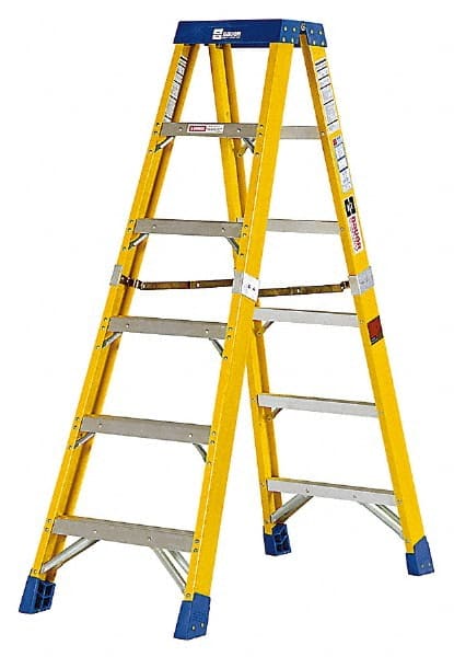 Made in USA - 7 Steps, 8 Ft. High, Type IAA Rating, Fiberglass Step Ladder - Makers Industrial Supply