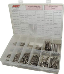 Made in USA - 750 Piece, 1/16 to 7/16" Pin Diam, Spring Pin Assortment - 18-8 Stainless Steel - Makers Industrial Supply