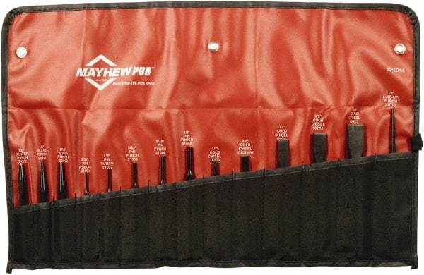 Mayhew - 14 Piece Punch & Chisel Set - 1/4 to 3/4" Chisel, 3/32 to 3/8" Punch, Round Shank - Makers Industrial Supply