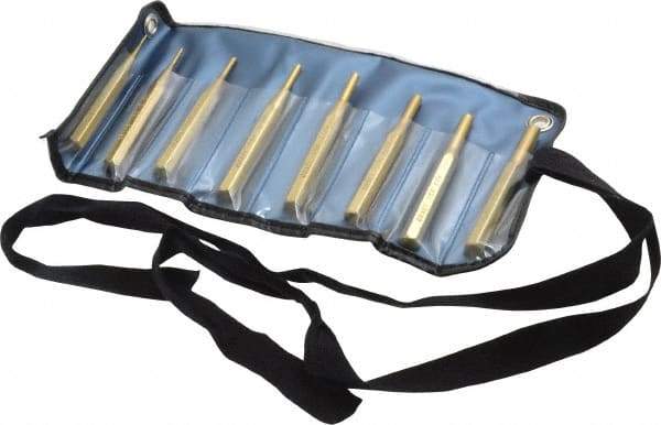 Made in USA - 8 Piece, 1/16 to 5/16", Pin Punch Set - Round Shank, Brass, Comes in Vinyl Pouch - Makers Industrial Supply