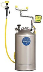 Bradley - 10 Gallon, 0.4 GPM Flow Rate at 30 PSI, Pressurized with Drench Hose Stainless Steel, Portable Eye Wash Station - 15 Min Duration, 25-1/4 Inch High - Makers Industrial Supply