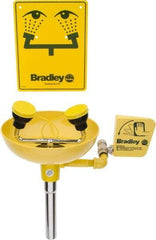 Bradley - Wall Mount, Plastic Bowl, Eye & Face Wash Station - 1/2" Inlet, 30 to 90 psi Flow, 3 GPM Flow Rate - Makers Industrial Supply