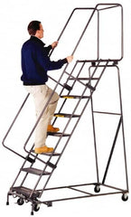 Ballymore - 93" 6 Step Ladder - Lock Step Rolling Safety Ladder, 450 Lb Capacity, 60" Platform Height, 30" Base Width x 49" Depth, Perforated Tread - Makers Industrial Supply