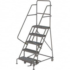 TRI-ARC - 86" 5 Step Rolling Platform Ladder - 450 Lb Capacity, 50" Platform Height, 24" Base Width x 42" Depth, Serrated Tread - Makers Industrial Supply