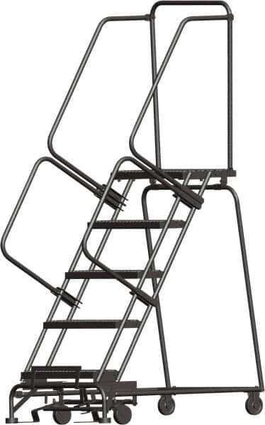 Ballymore - 83" 5 Step Ladder - Lock Step Rolling Safety Ladder, 450 Lb Capacity, 50" Platform Height, 24" Base Width x 43" Base Depth, Grip Strut - Makers Industrial Supply