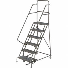 TRI-ARC - 93" 6 Step Ladder - 350 Lb Capacity, 60" Platform Height, 30" Base Width x 49" Depth, Heavy-Duty Serrated Grating - Makers Industrial Supply