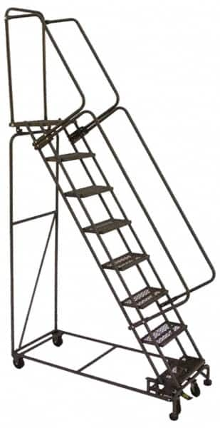 Ballymore - 123" 9 Step Ladder - Lock Step Rolling Safety Ladder, 450 Lb Capacity, 90" Platform Height, 32" Base Width x 68" Base Depth, Perforated Tread - Makers Industrial Supply