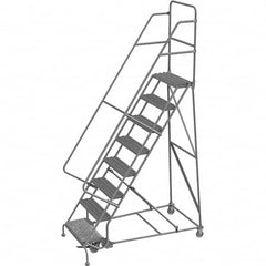 TRI-ARC - 116" 8 Step Rolling Platform Ladder - 450 Lb Capacity, 80" Platform Height, 35" Base Width x 64" Depth, Serrated Tread - Makers Industrial Supply