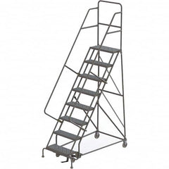 TRI-ARC - 116" 8 Step Rolling Platform Ladder - 450 Lb Capacity, 80" Platform Height, 35" Base Width x 64" Depth, Perforated Tread - Makers Industrial Supply