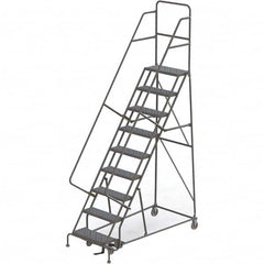 TRI-ARC - 126" 9 Step Rolling Platform Ladder - 450 Lb Capacity, 90" Platform Height, 35" Base Width x 69" Depth, Perforated Tread - Makers Industrial Supply