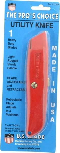 Made in USA - Retractable Utility Knife - Die Cast Aluminum (Color) Aluminum Handle, 3 Blades Included - Makers Industrial Supply