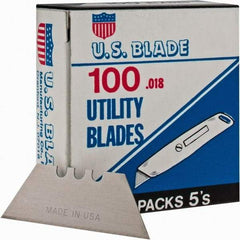 U.S. Blade - 100 Piece Steel Utility Knife Blade - 2" OAL, 0.017" Blade Thickness - Makers Industrial Supply