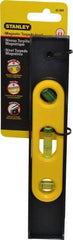 Stanley - Magnetic 9" Long 3 Vial Torpedo Level - ABS Plastic, Black/Yellow, 1 45°, 1 Level & 1 Plumb Vials - Makers Industrial Supply