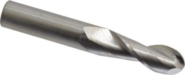 SGS - 3/8" Diam, 1" LOC, 2 Flute Solid Carbide Ball End Mill - Uncoated, Single End, 2-1/2" OAL, 3/8" Shank Diam, Spiral Flute - Makers Industrial Supply