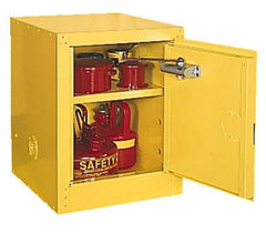 Eagle - 1 Door, 1 Shelf, Yellow Steel Space Saver Safety Cabinet for Flammable and Combustible Liquids - 44" High x 23" Wide x 18" Deep, Manual Closing Door, 3 Point Key Lock, 16 Gal Capacity - Makers Industrial Supply