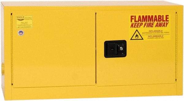 Eagle - 2 Door, Yellow Steel Stackable Safety Cabinet for Flammable and Combustible Liquids - 22-1/4" High x 43" Wide x 18" Deep, Manual Closing Door, 3 Point Key Lock, 15 Gal Capacity - Makers Industrial Supply