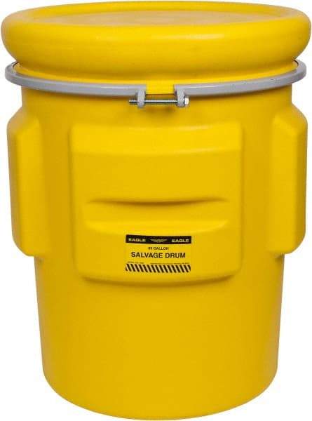 Eagle - 65 Gallon Capacity, Metal Band with Bolt Closure, Yellow Salvage Drum - 55 Gallon Container ,Polyethylene, 440 Lb. Capacity, UN 1H2/X200/S Listing - Makers Industrial Supply