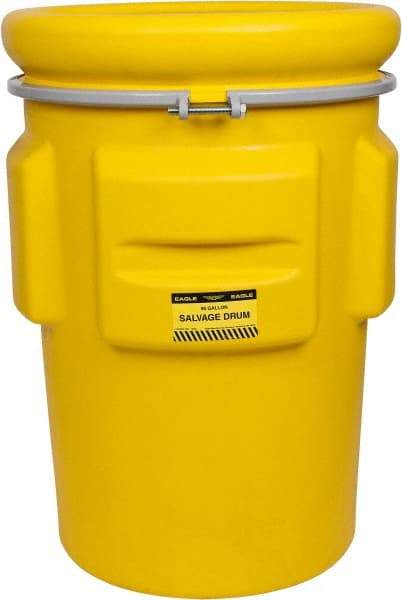 Eagle - 95 Gallon Capacity, Metal Band with Bolt Closure, Yellow Salvage Drum - 55 Gallon Container, Polyethylene, 748 Lb. Capacity, UN 1H2/X340/S Listing - Makers Industrial Supply