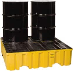 Eagle - 120 Gal Sump, 4,000 Lb Capacity, 4 Drum, Polyethylene Spill Deck or Pallet - 51-1/2" Long x 52.4" Wide x 13-3/4" High, Yellow, Liftable Fork, Drain Included, Vertical, 2 x 2 Drum Configuration - Makers Industrial Supply