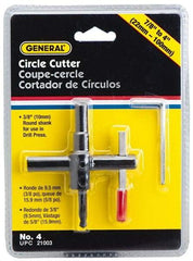 General - 7/8 to 4" Cutting Diam, Circle Cutter Tool - Straight Shank, 3/8" Shank Diam - Makers Industrial Supply