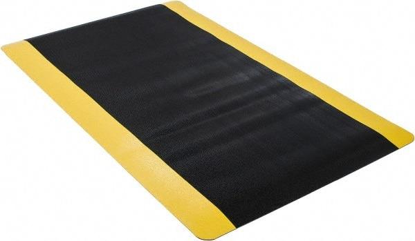 Wearwell - 5' Long x 3' Wide, Dry Environment, Anti-Fatigue Modular Matting System - Black with Yellow Borders, Vinyl with Vinyl Sponge Base, Beveled on 4 Sides - Makers Industrial Supply